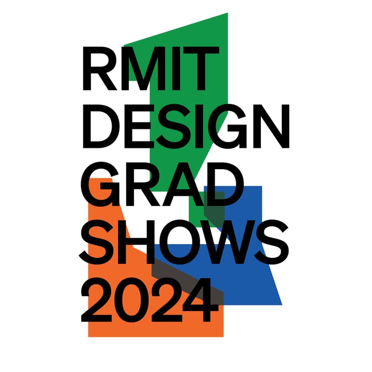 Poster with three coloured shapes, which reads 'RMIT DESIGN GRAD SHOWS 2024'